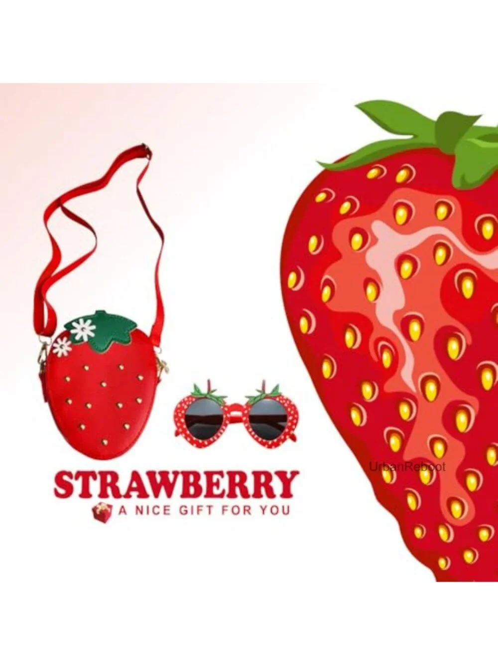 Girls Strawberry Crossbody Purse Mini Shoulder Bag with Sunglasses Gift Set